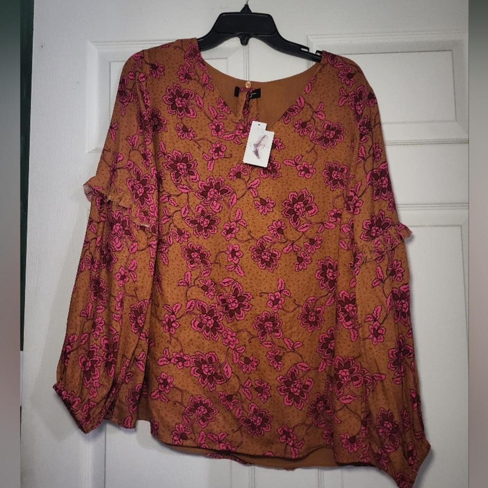 NWT Jessica SimpsonTrendy Plus Size Printed Tie-Neck Top Women's size 1X